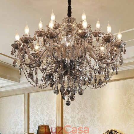 18 Luzes Retro Cinza Cor K9 Cristal Vela Grande Lustre 18 Luzes Retro Cinza Cor K9 Cristal Vela Grande Lustre