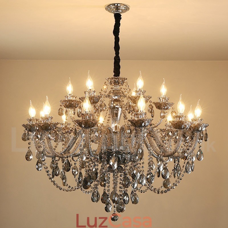 18 Luzes Retro Cinza Cor K9 Cristal Vela Grande Lustre