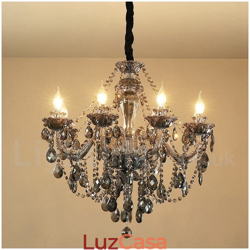 8 Luzes Retro Cinza Cor K9 Cristal Vela Grande Lustre