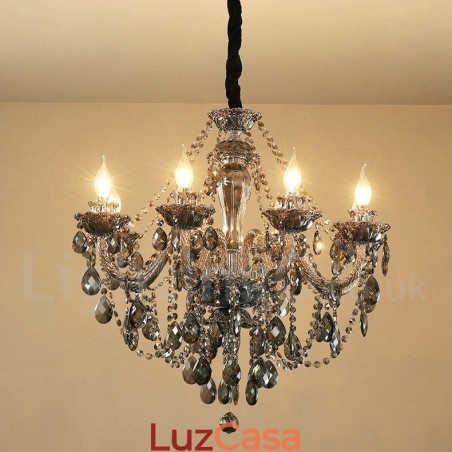 8 Luzes Retro Cinza Cor K9 Cristal Vela Grande Lustre 8 Luzes Retro Cinza Cor K9 Cristal Vela Grande Lustre