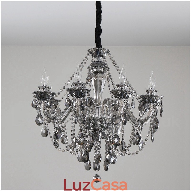 8 Luzes Retro Cinza Cor K9 Cristal Vela Grande Lustre