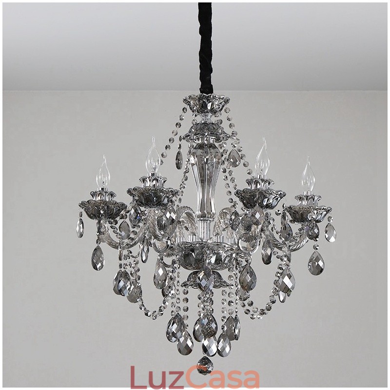 6 Luzes Retro Cinza Cor K9 Cristal Vela Grande Lustre