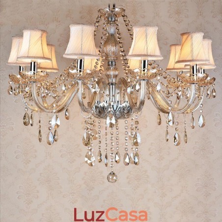 Vela de cor conhaque grande lustre de cristal K9 com abajures Vela de cor conhaque grande lustre de cristal K9 com abajures