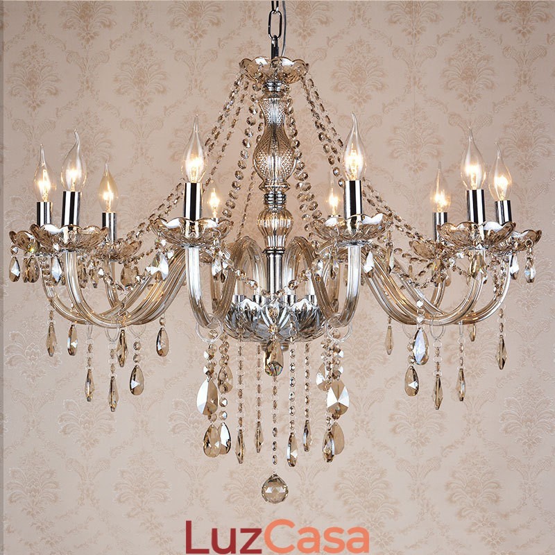 Vela de cor conhaque grande lustre de cristal K9 com abajures