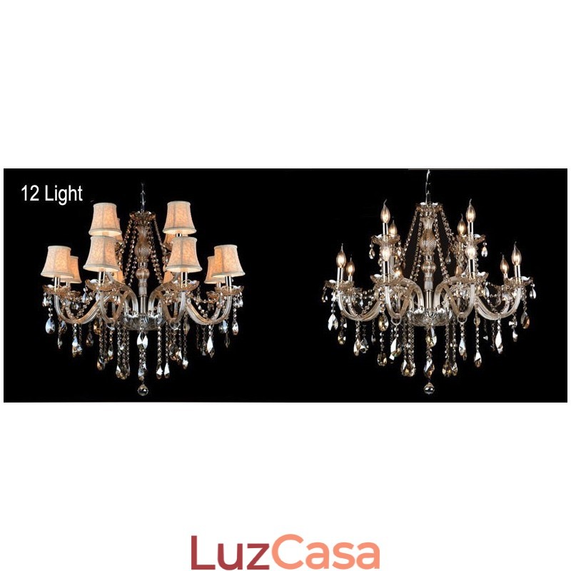 Vela de cor conhaque grande lustre de cristal K9 com abajures