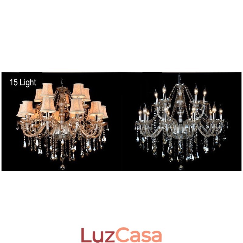 Vela de cor conhaque grande lustre de cristal K9 com abajures