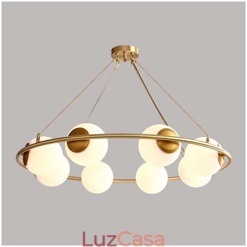 Lustre redondo estilo feijão de latão puro com abajures brancos