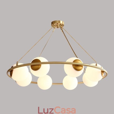 Lustre redondo estilo feijão de latão puro com abajures brancos Lustre redondo estilo feijão de latão puro com abajures brancos