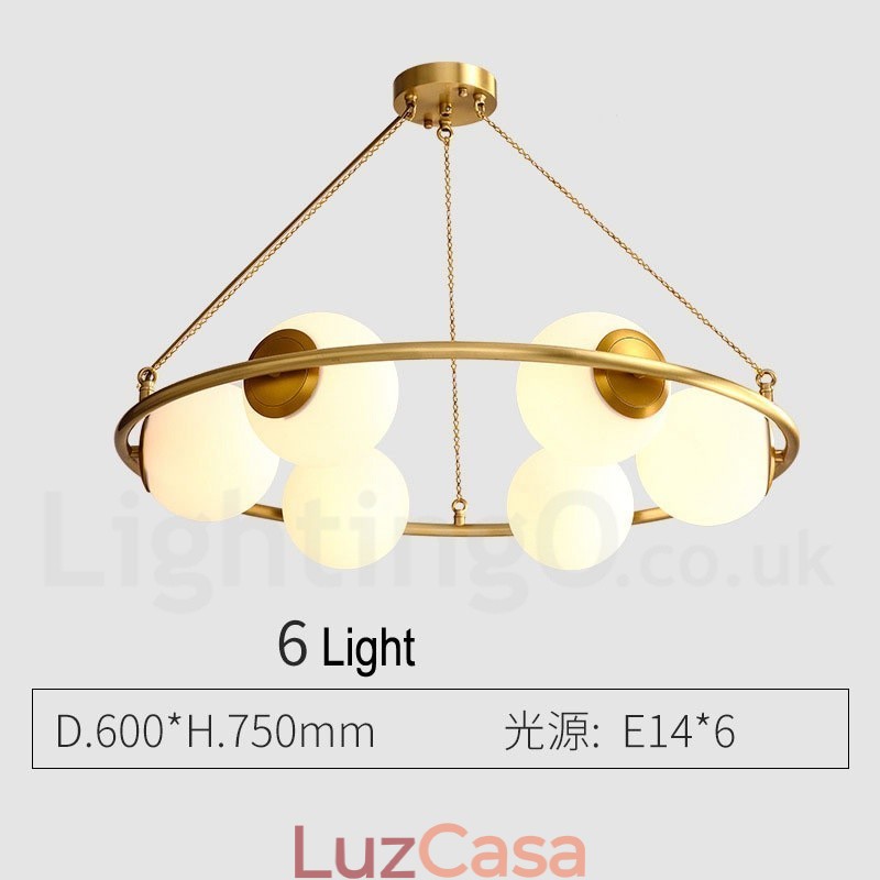 Lustre redondo estilo feijão de latão puro com abajures brancos