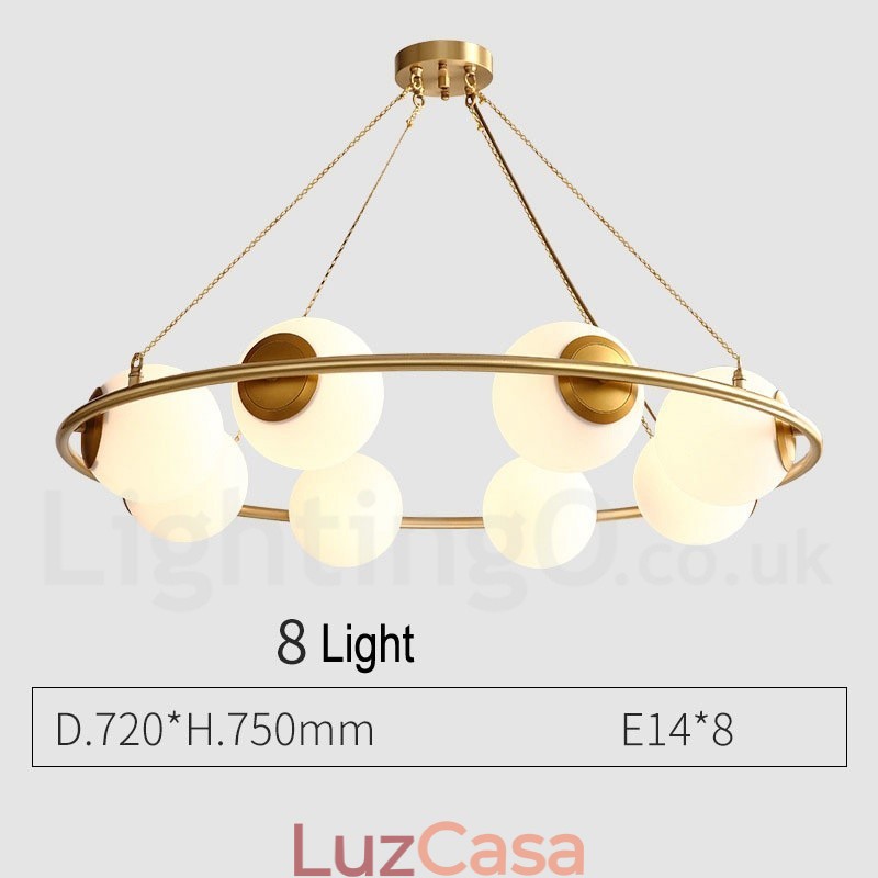 Lustre redondo estilo feijão de latão puro com abajures brancos