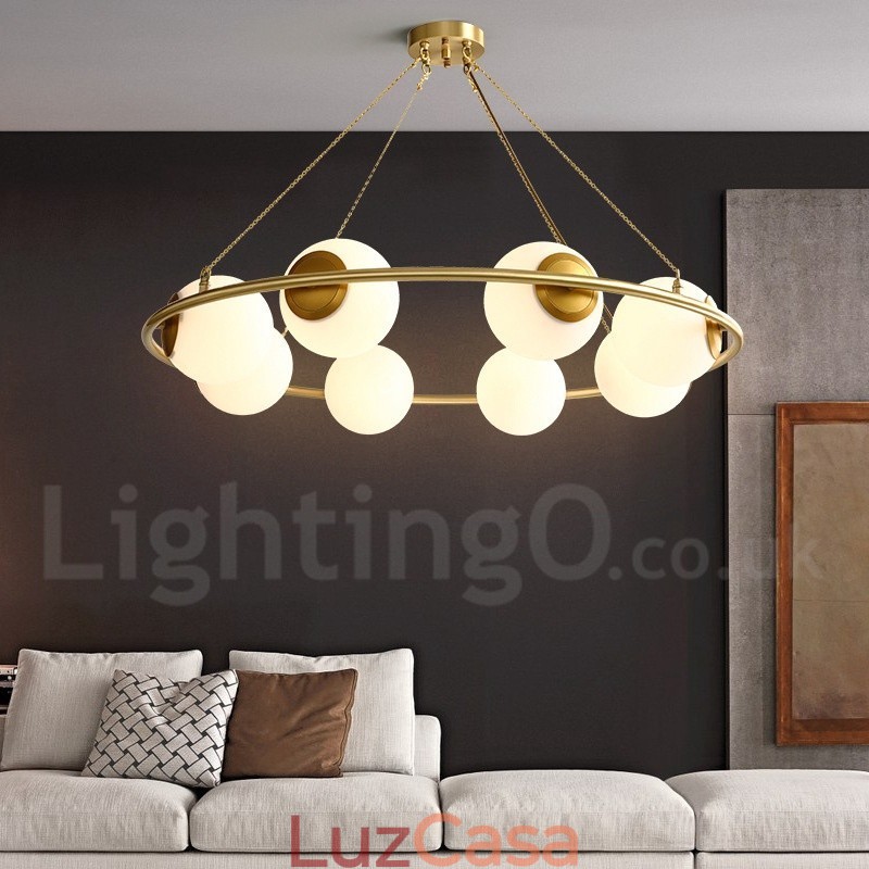 Lustre redondo estilo feijão de latão puro com abajures brancos