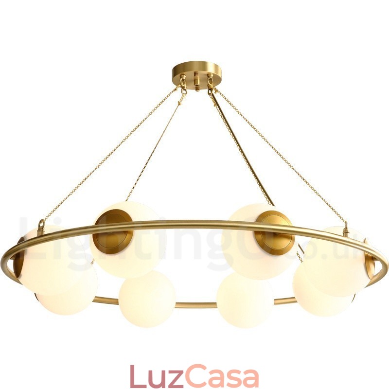 Lustre redondo estilo feijão de latão puro com abajures brancos