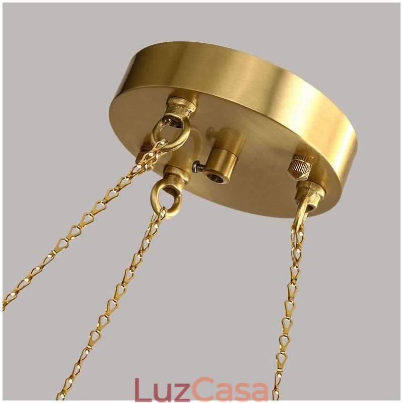 Lustre redondo estilo feijão de latão puro com abajures brancos