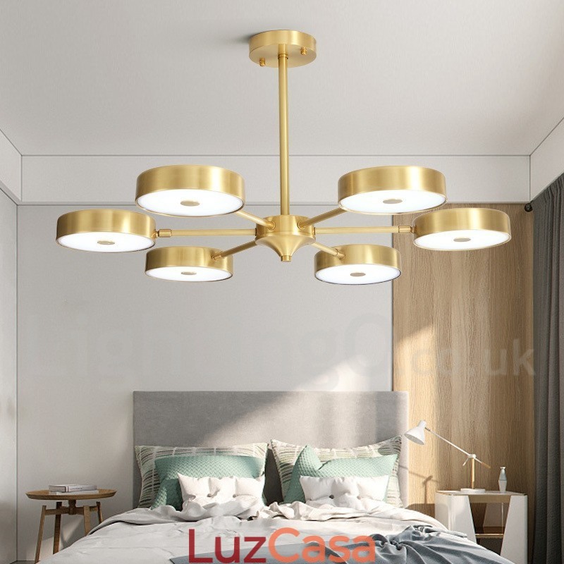 Lustre giratório rústico de latão puro com cúpulas de acrílico