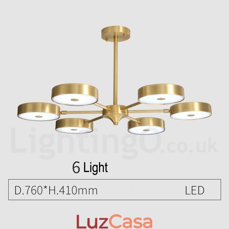 Lustre giratório rústico de latão puro com cúpulas de acrílico