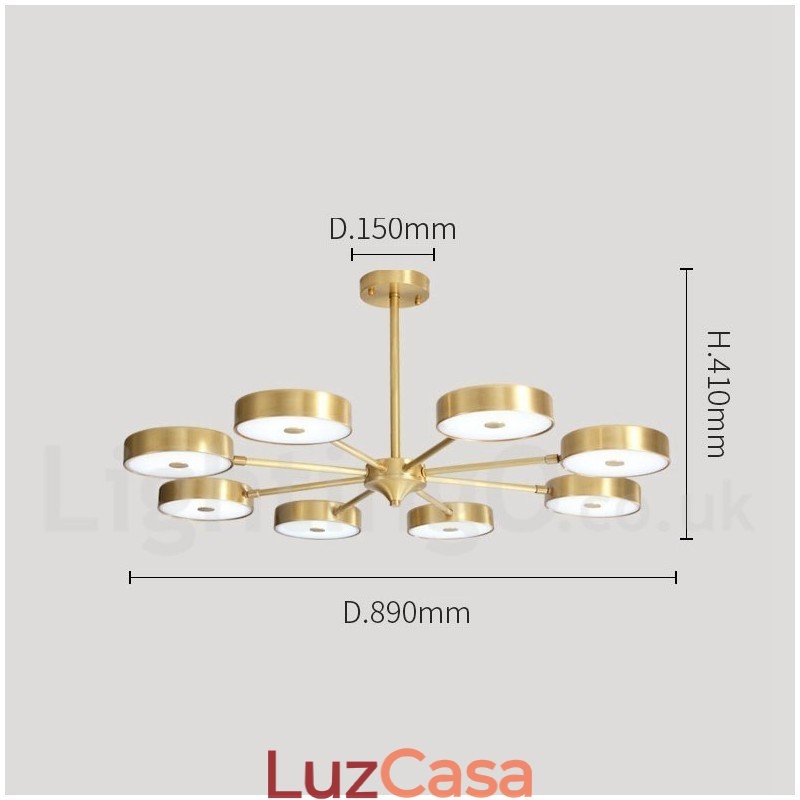 Lustre giratório rústico de latão puro com cúpulas de acrílico