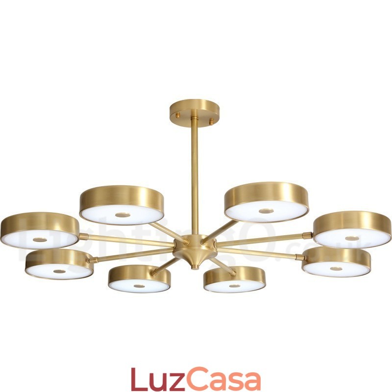 Lustre giratório rústico de latão puro com cúpulas de acrílico