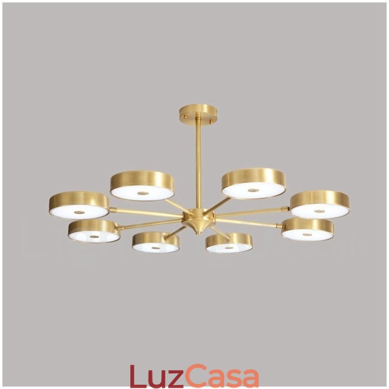 Lustre giratório rústico de latão puro com cúpulas de acrílico