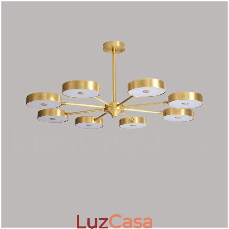 Lustre giratório rústico de latão puro com cúpulas de acrílico