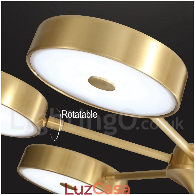 Lustre giratório rústico de latão puro com cúpulas de acrílico