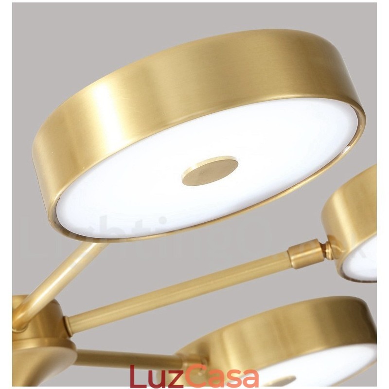 Lustre giratório rústico de latão puro com cúpulas de acrílico