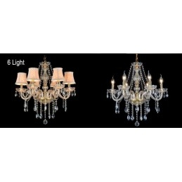 Lustre grande de cristal K9 com velas douradas e abajures