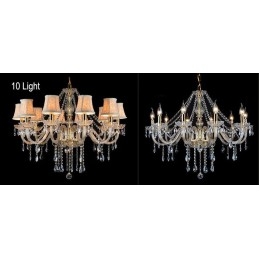Lustre grande de cristal K9 com velas douradas e abajures