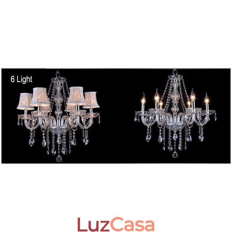 Lustre grande de cristal K9 com velas transparentes e abajures