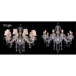 Lustre grande de cristal K9 com velas transparentes e abajures