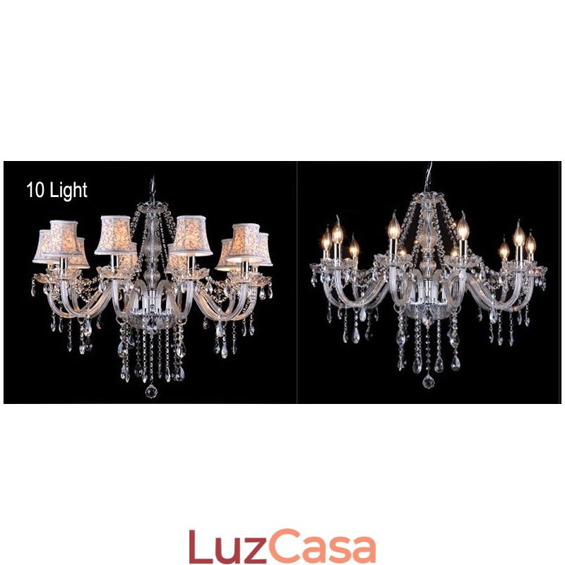 Lustre grande de cristal K9 com velas transparentes e abajures