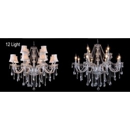 Lustre grande de cristal K9 com velas transparentes e abajures