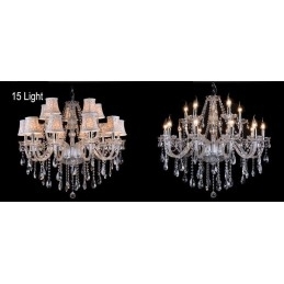 Lustre grande de cristal K9 com velas transparentes e abajures