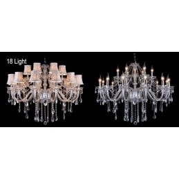 Lustre grande de cristal K9 com velas transparentes e abajures