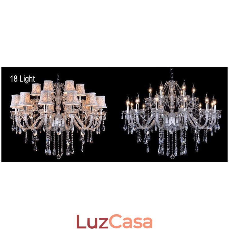 Lustre grande de cristal K9 com velas transparentes e abajures
