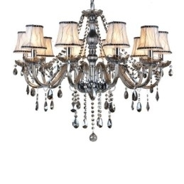 Lustre grande de cristal K9 com velas de cor cinza e abajures