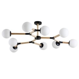 Lustre de madeira nórdico moderno em forma de feijão mágico molecular com cúpulas de vidro