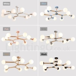 Lustre de madeira nórdico moderno em forma de feijão mágico molecular com cúpulas de vidro