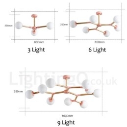Lustre de madeira nórdico moderno em forma de feijão mágico molecular com cúpulas de vidro