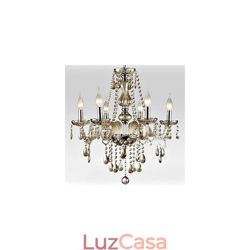 6 luzes O estilo do palácio Lustre de vidro com lâmpada de vela