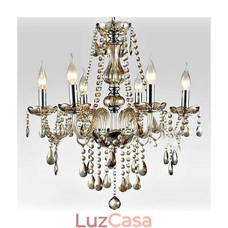 6 luzes O estilo do palácio Lustre de vidro com lâmpada de vela 6 luzes O estilo do palácio Lustre de vidro com lâmpada de vela