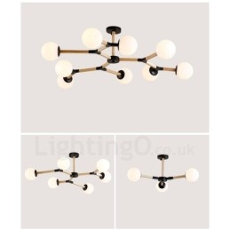 Lustre de madeira nórdico moderno em forma de feijão mágico molecular com cúpulas de vidro