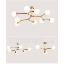 Lustre de madeira nórdico moderno em forma de feijão mágico molecular com cúpulas de vidro