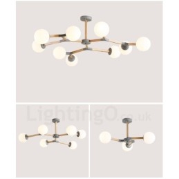 Lustre de madeira nórdico moderno em forma de feijão mágico molecular com cúpulas de vidro