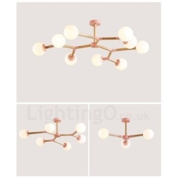 Lustre de madeira nórdico moderno em forma de feijão mágico molecular com cúpulas de vidro