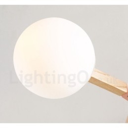 Lustre de madeira nórdico moderno em forma de feijão mágico molecular com cúpulas de vidro