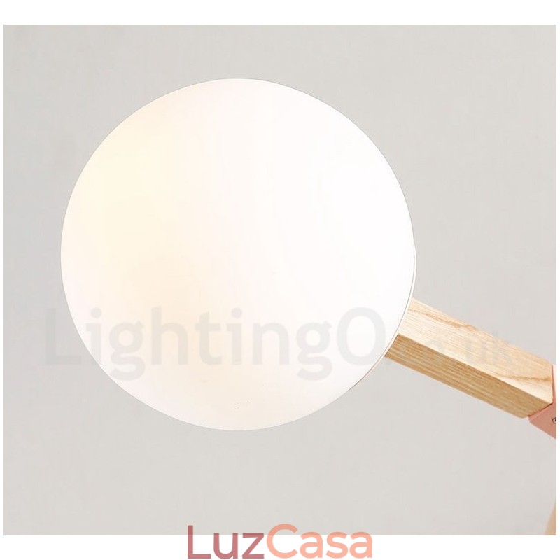 Lustre de madeira nórdico moderno em forma de feijão mágico molecular com cúpulas de vidro