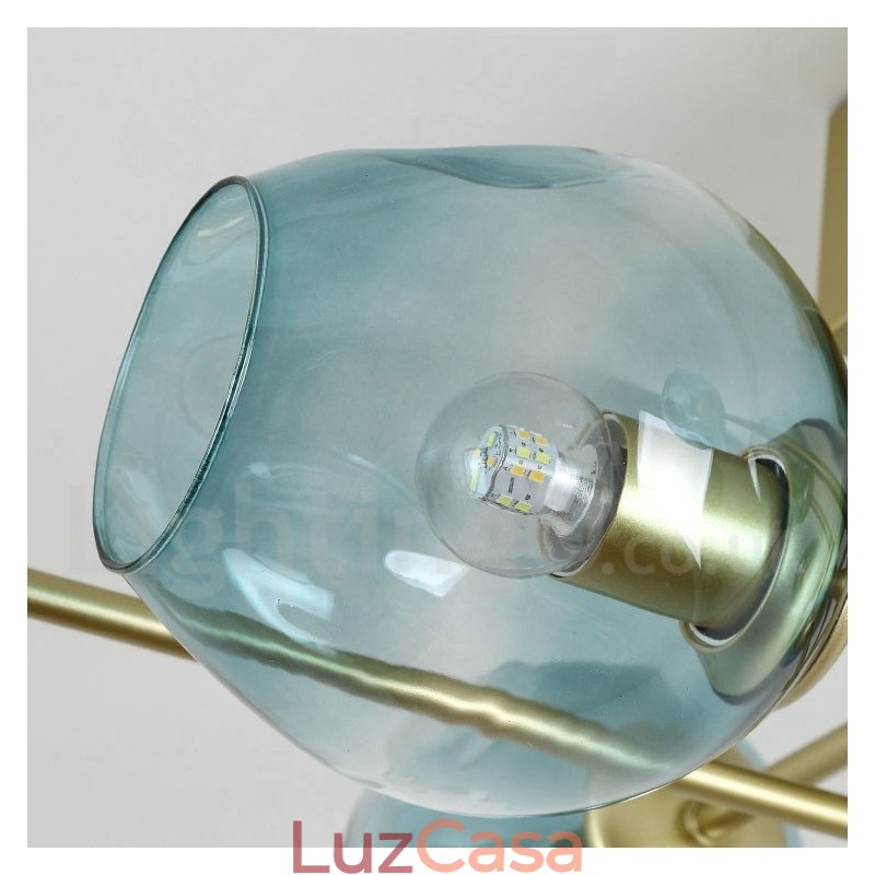 Lustre rústico de aço inoxidável com 3 luzes e cúpulas de vidro transparente ou azul