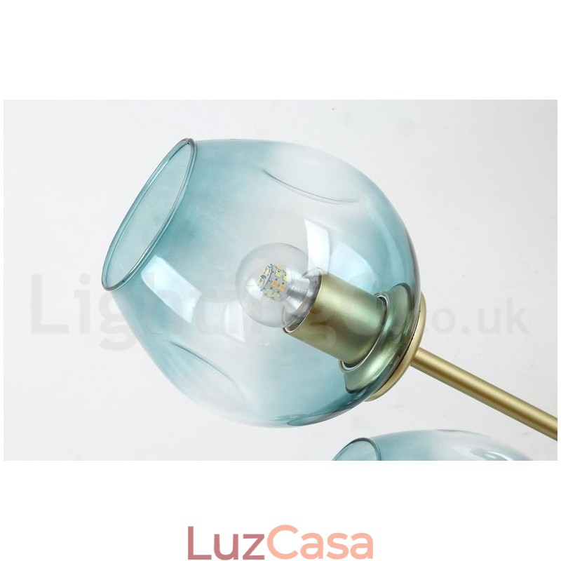 Lustre rústico de aço inoxidável com 3 luzes e cúpulas de vidro transparente ou azul