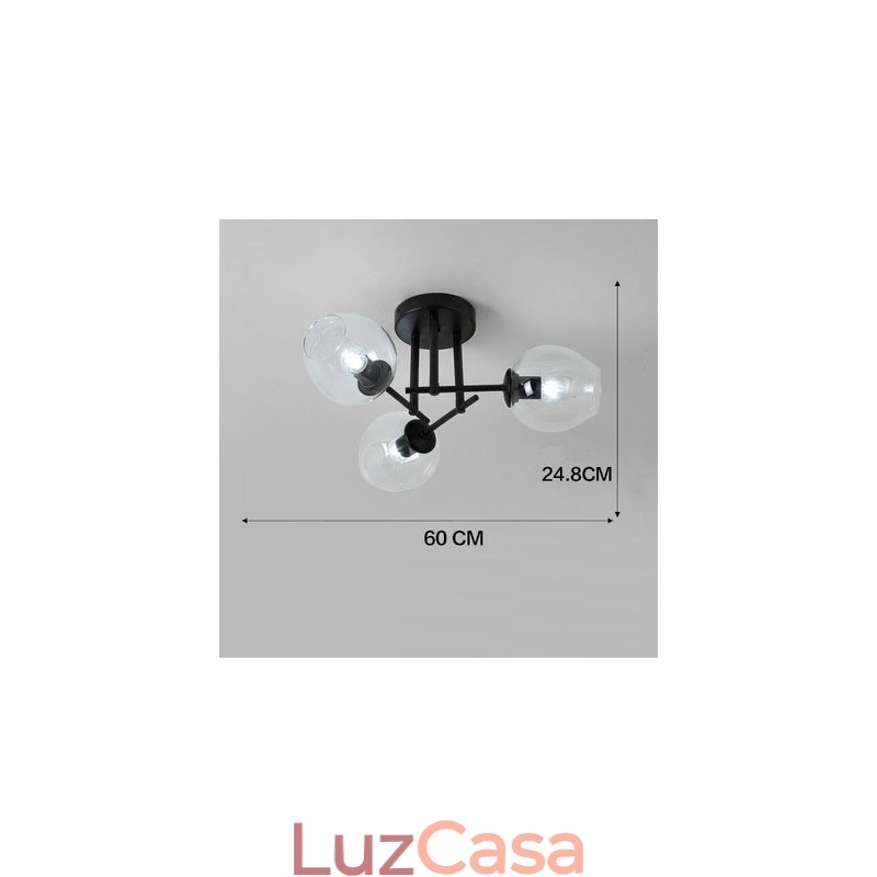 Lustre rústico de aço inoxidável com 3 luzes e cúpulas de vidro transparente ou azul
