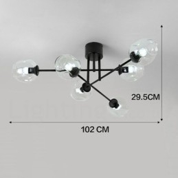 Lustre rústico de aço inoxidável com 6 luzes e cúpulas de vidro transparente ou azul